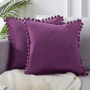 Velvet Pompom Cushion Cover
