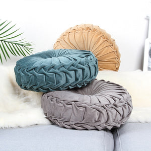 Velvet Pleated Round Cushion Pillow