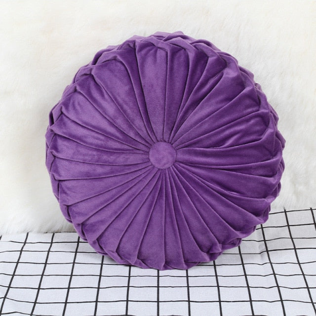 Velvet Pleated Round Cushion Pillow
