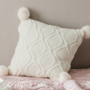 Knitted Pom-Pom Pillow Cover