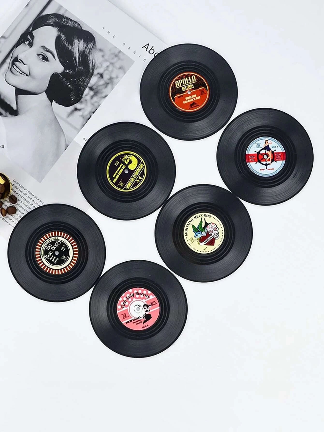 Six Retro Record Coasters